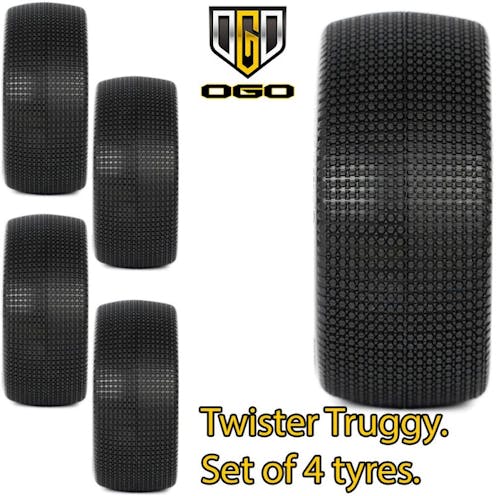#OGO-BT1510BMS - OGO 1/8 Truggy Twister Tyres - Med/Soft - Red Dot - 4Pcs