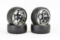 #FAST1350BC-D19 - FASTRAX 1/10 (4) DRIFT D1 TYRE W/9MM 6-SPOKE WHEEL- BK CHROME