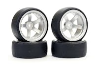 #FAST1354SS-D19 - FASTRAX 1/10 (4) DRIFT D1 TYRE W/9MM 5-SPOKE WHEEL- SATIN SILVER