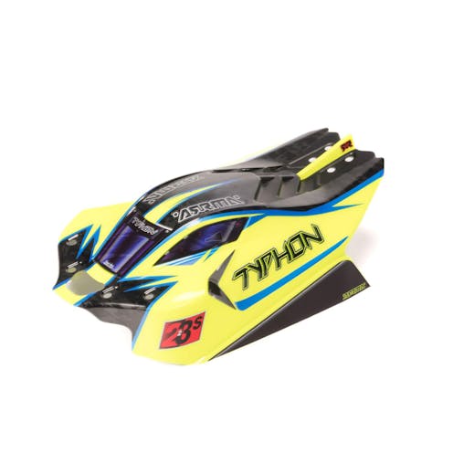 #ARA406172 - Armma 1/8 Clipless Painted Decaled Body, Yellow/Blue: TYPHON 4X4