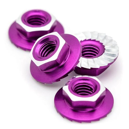#1U-870301 - 1Up Racing - LD 7075 Alu M4 flanged and serrated wheel nuts - Purple (4)
