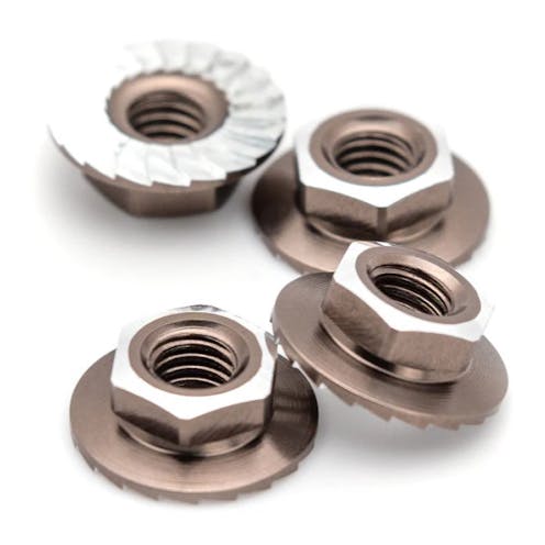 #1U-870901 - 1Up Racing - LD 7075 Alu M4 flanged and serrated  wheel nuts - Gun Metal (4)