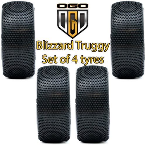 #OGO-BT2108BMS - OGO 1/8 Truggy Blizzard Tyres - B1 Compound - Medium Soft (Red) - 4Pcs
