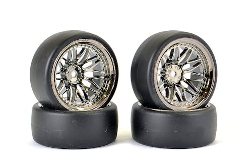 #FAST1355BC-D19 - FASTRAX 1/10 (4) DRIFT D1 TYRE W/9MM 20-SPOKE WHEEL - BLACK CHROME