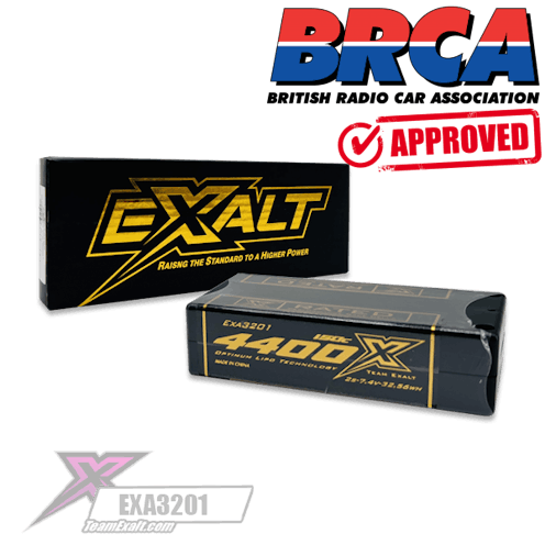 #EXA3201 - Exalt X-Rated - 4400mah 150C 2S Shorty 7.4v LIPO battery pack - 25.1mm (5mm) BRCA