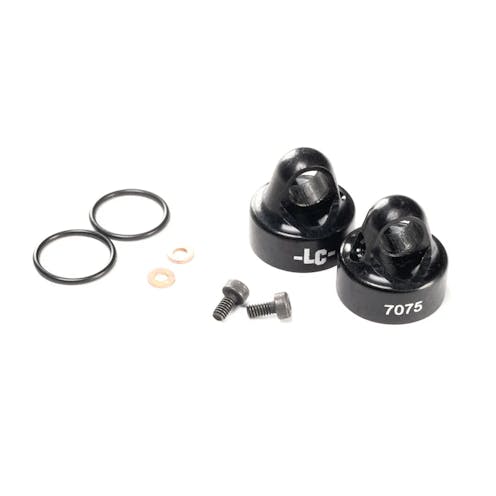 #LC6286 -  Black 7075 hard coated aluminium bleeder shock caps - pr (all EMB, BHC or LC12B1)
