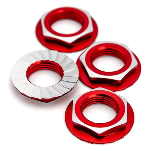 #1U-87015 - 1Up Lockdown 7075 17mm aluminium serrated wheel nuts - Red (4 pcs)