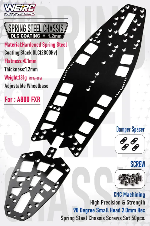 #WEIR-AMXFXR - WEIR RC AMX A800 FXR 1.2mm DLC COATED SPRING STEEL CHASSIS