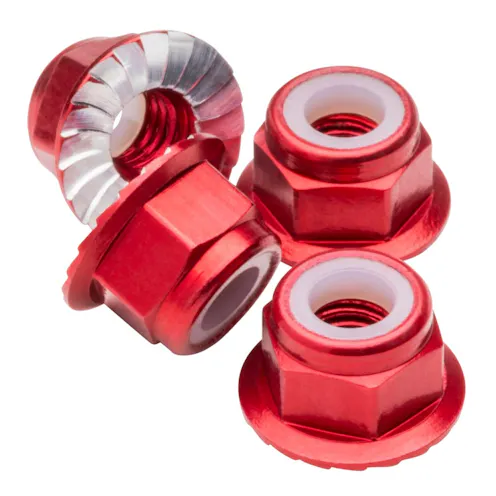 #1U-80532 - M4 Flanged & Serrated aluminium Locknuts - Red - 4pcs