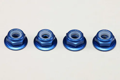 #ZC-N4AFLBL - YOKOMO 4MM FLANGE ALLOY NYLON LOCK NUTS - 4PCS - BLUE