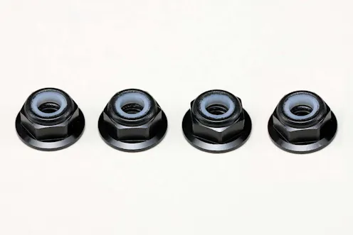 #ZC-N4AFLBK - YOKOMO 4MM FLANGE ALLOY NYLON LOCK NUTS - 4PCS - BLACK