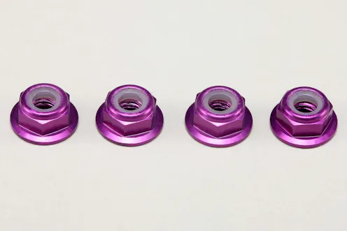 #ZC-N4AFLPU - YOKOMO 4MM FLANGE ALLOY NYLON LOCK NUTS - 4PCS - PURPLE