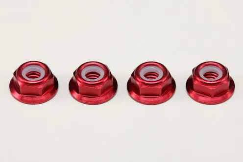 #ZC-N4AFLR - YOKOMO 4MM FLANGE ALLOY NYLON LOCK NUTS - 4PCS - RED