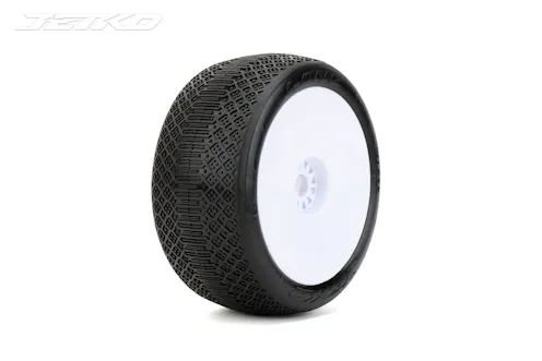 #JK1209CSSG - JETKO J ONE COMPOSITE S.SOFT 1:8 TRUGGY PRE-GLUED ON WHITE RIMS (2)