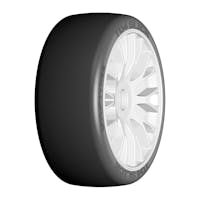 #GTH04-XB3 - GRP 1:8 GT - T04 SLICK - XB3 Soft - Mounted on New 20 Spoked FLEX White Wheel - 1 Pair