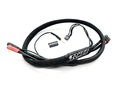 #B-TZ-1005RL - ZOMBIE XT60, 4/5mm tube plug 2s-balance 600mm 12awg charging cable half wrap (FULL BLACK)