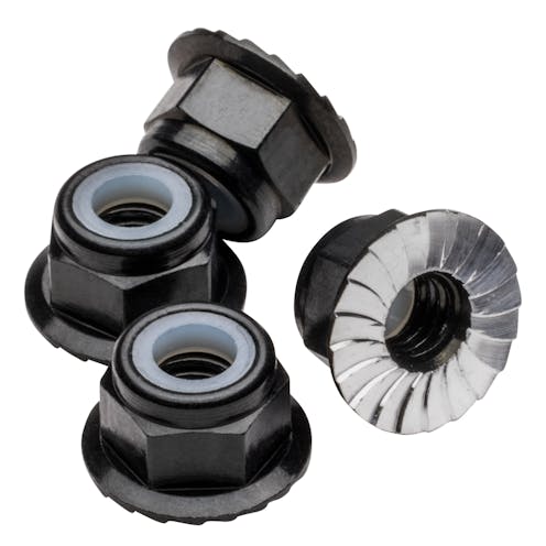 #1U-80502 - 1up M4 Flanged & Serrated Premium aluminium Locknuts - Black - 4pcs