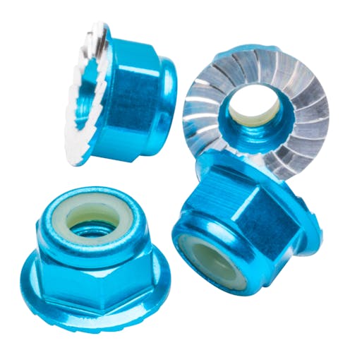 #1U-80512 - 1up M4 Flanged & Serrated aluminium Locknuts - Bright Blue - 4pcs