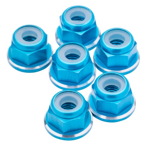 #1U-80518 - 1up M3 Flanged aluminium Locknuts - Bright Blue Shine - 6pcs