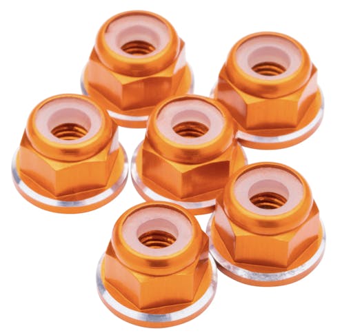 #1U-80558 - 1up M3 Flanged aluminium Locknuts - Orange Shine - 6pcs