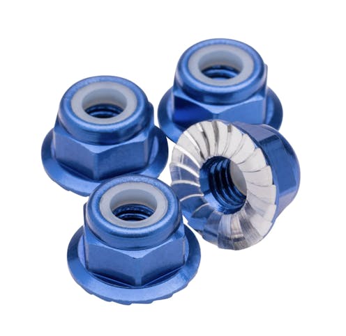 #1U-80592 - 1up M4 Flanged & Serrated aluminium Locknuts - Dark Blue- 4pcs